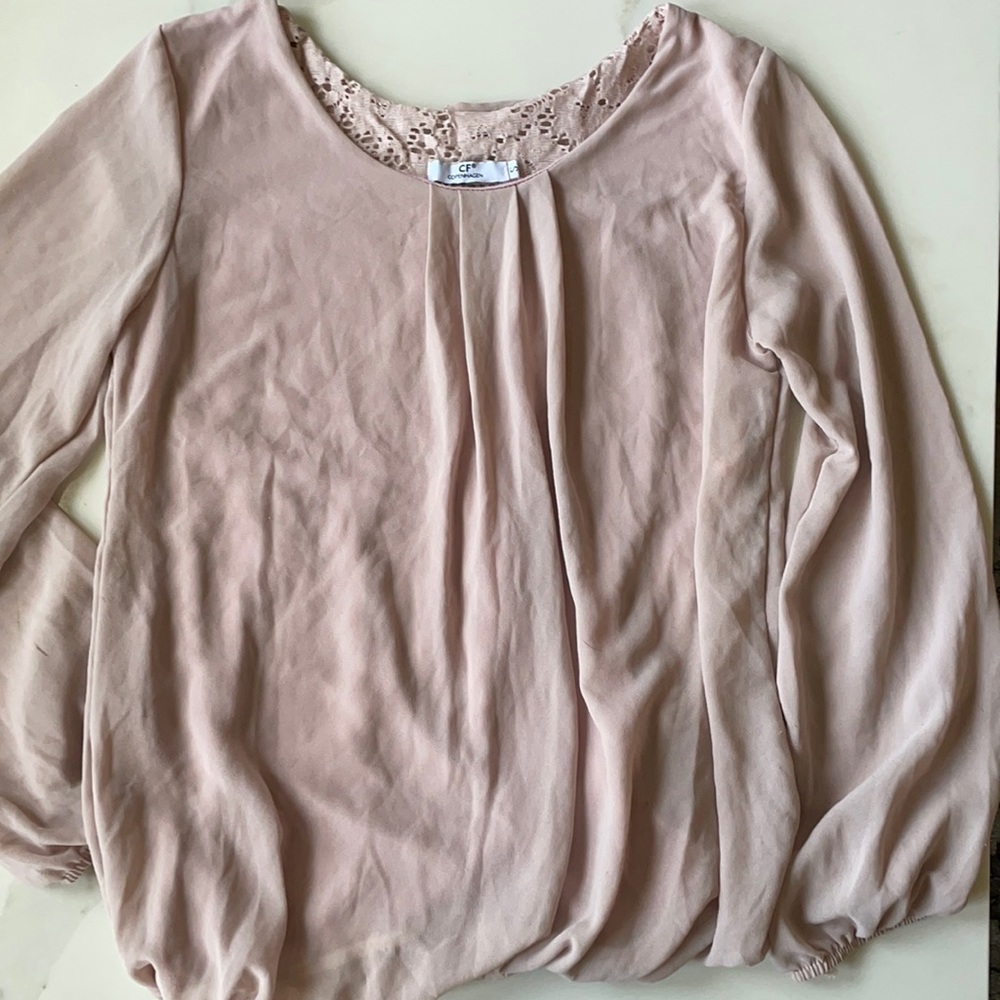 Blush Pink Lace Blouse Sheer